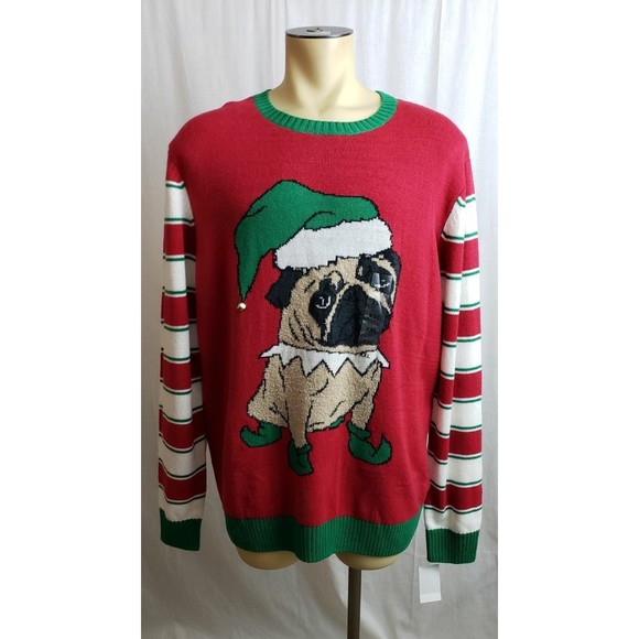 Ugly Christmas Sweater Sweaters Ugly Christmas Sweater Size 2xl Dog Pug Santa Hat Elf Crew